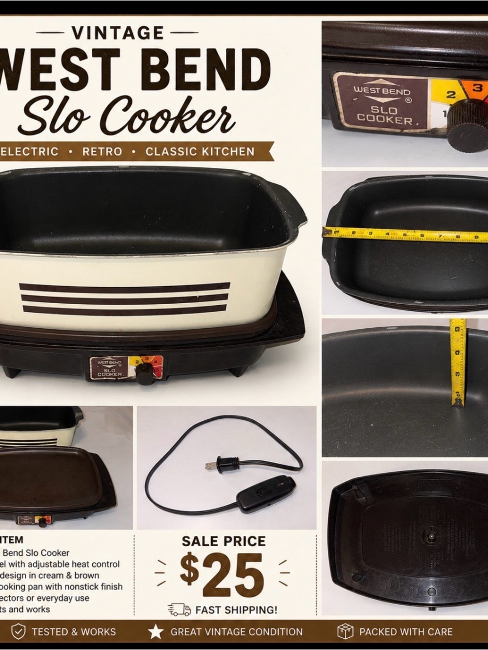 West Bend Vintage Electric Slo Cooker in Cream and Brown